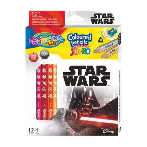 Kredki ołówkowe Colorino Disney Star Wars Jumbo, 13 kolorów + temperówka